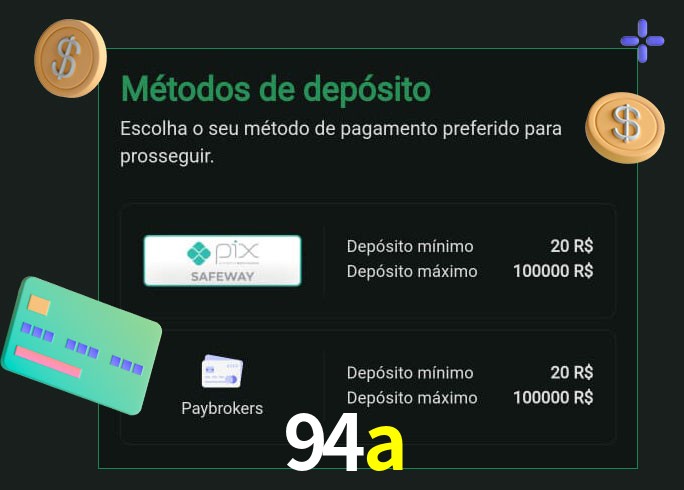 O cassino 94a oferece uma grande variedade de métodos de pagamento